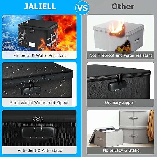 JALIELL File Box with Lock - Fireproof Document Box File Organizer with Zipper & Adjustable Handle, Collapsible File Storage Box for Home Office, Filing Cabinet for Hanging Letter/Legal Folder thumbnail 6
