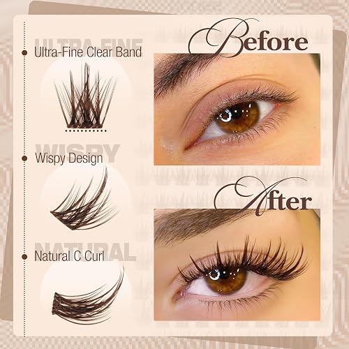 Brown Lash Clusters Kit Wispy Eyelash Extensions Kit Fairy Dark Brown Individual Lashes with Lash Bond and Seal 8-16MM C-Curly Clean Girl Beauty Natural Cluster Lashes (144Pcs, Brown Lash Glue) thumbnail 4