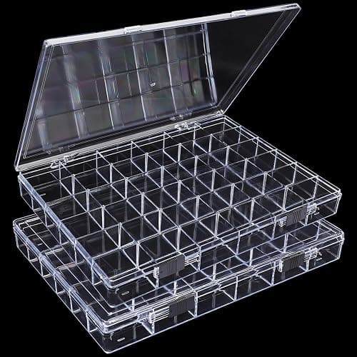 Noverlife 2 Pack 36 Grids Clear Plastic Organizer Box, Jewelry Craft Storage Container Bead Holder Nail Charm Organizer, Rock Collection Box for Fishing Tackles, Acrylic Earring Display Case for Girls thumbnail 4