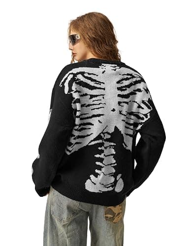 Aelfric Eden Skeleton Sweater Crew Neck Vintage Oversized Long Sleeve Y2k Pullover Skull Halloween Sweater thumbnail 4