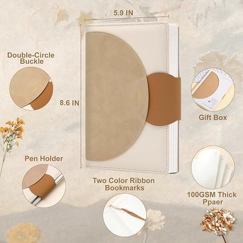 CAGIE Lined Journal for Women, 100GSM Leather Journals for Writing with Buckle Closure,A5 Hardcover Diary Journaling Notebooks for Business Work School Note Taking 5.9" x8.59 (Brown) thumbnail 3