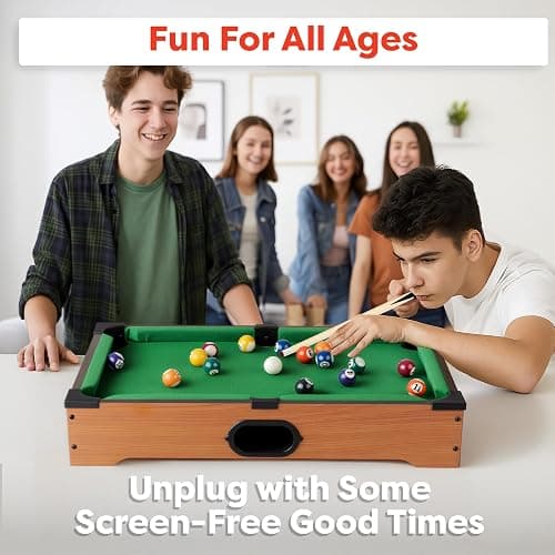 Mini Pool Table - 20-Inch Portable Tabletop Billiards Game with Cue Balls, Sticks, Chalk, Brush, and Triangle Rack - Table Games by Hey Play thumbnail 3