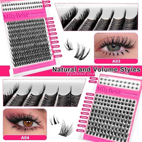 MilyBest 792pcs 4 Styles Lash Clusters Kit with Spikes and Bottom Lashes | Wispy volume bulk individual eyelash extensions with 2 bond and seal glue for DIY mix-and-match lash maps, manga makeup thumbnail 5