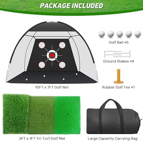 Zensouds Golf Net, 10x7FT with Golf Practice Mat, Hitting Aid Nets for Backyard Driving Chipping Training Swing with Targets Outdoor or Indoor– Gifts for Men/Dad/Him thumbnail 6