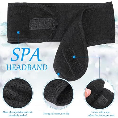 Hoteam 30 Pack Spa Headband Facial Esthetician Hair Wrap for Women Adjustable Makeup Sports Shower Stretch Towel with Tape(Black) - Black thumbnail 3