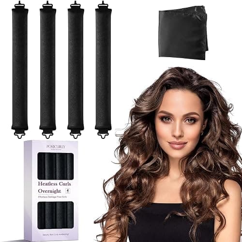 Heatless Curls Overnight Hair Curlers - 4 Pcs No-Heat Curling Rod to Sleep In,Velvet Hair Rollers with Satin Wrap - Image 1