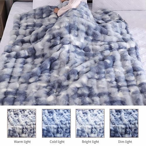 ORINOVA Tie-dye Blue Soft Comfy Throw Blanket for Couch Bedroom Faux Fur 50x60 Fluffy Blanket for Living Room Furry Bed Comforter Cozy Home Decor Gifts 860 GSM thumbnail 7