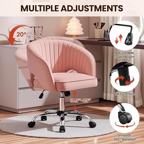 Yaheetech Pink Desk Chair Cute Vanity Chair with Back & Modern Swivel Rolling Design for Home Office, Study, Vanity, Bedroom thumbnail 4