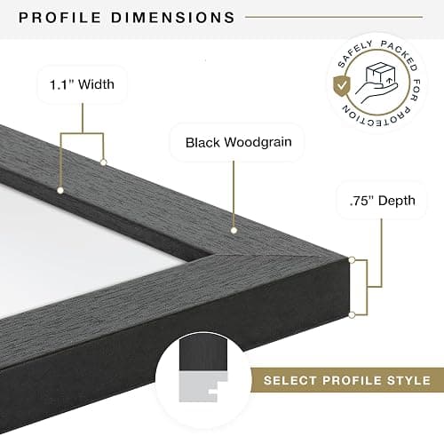 MCS Studio Gallery 12x18 Picture Frame Black Woodgrain Engineered Wood, Rectangle Photo Frame for Photos, Posters & Art Prints (1-Pack) thumbnail 5