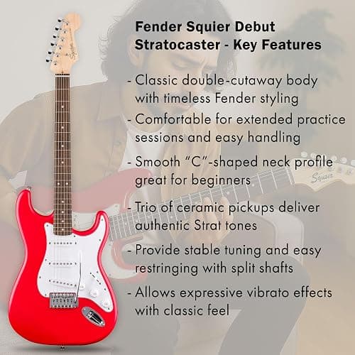 Fender Squier Stratocaster - Torino Red Bundle with Amplifier, Gig Bag, Strap, Instrument Cable, Picks, and Austin Bazaar Instructional DVD thumbnail 4