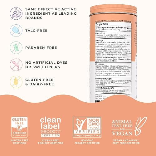 Wonderbelly Antacid, Effective Heartburn and Instant Acid Indigestion Relief, Extra Strength Chewable Tablets, 1000 mg Calcium Carbonate, No Talc or Dye, Tropical Fruit, 120 Count thumbnail 3