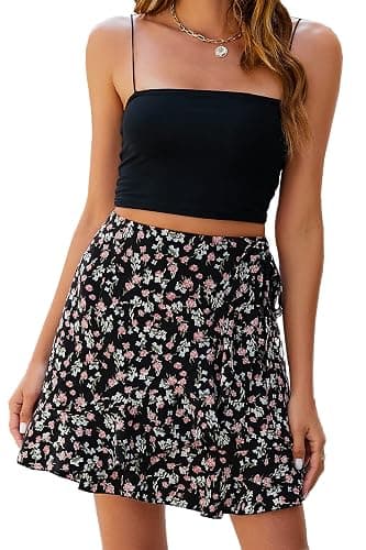 Naggoo Women's Summer Wrap Floral High Waist Ruffle Short Mini Skirts - Small - Black Floral - Image 1