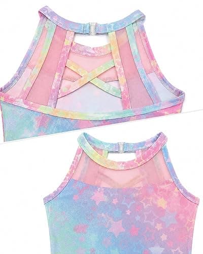 Tstiti Gymnastics Leotards for Girls Clasp Back 4-Piece | for 3-12 Years, including leotard, shorts, Scrunchie, storage bag, Sleeveless, Stretchy Fabric, Clasp Back, Mesh thumbnail 3