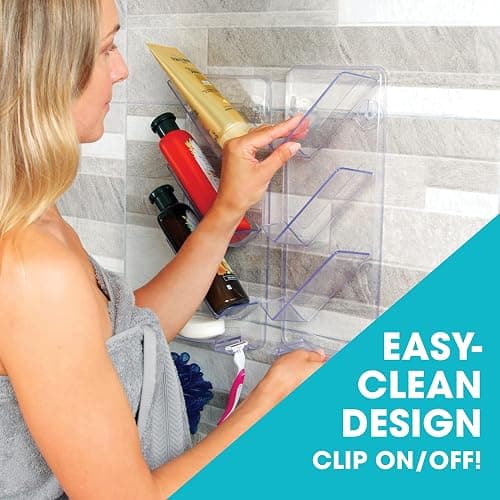 ShowerGem Easy Clean Shower Caddy, 2 Pack Durable Rustproof Bath Organizer, No Suction Cups, No Screws, Wall Mounted Adjustable Shower Rack, Acrylic Shelves As Seen On Instagram thumbnail 5