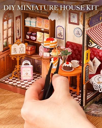 Rolife DIY Miniature House Kit Leisure Tea Time, 3D Book Nook Openable Bookshelf Decor for Adults, Mini Model House Kits, DIY Crafts Kit Halloween for Adults (Leisure Tea Time) thumbnail 5