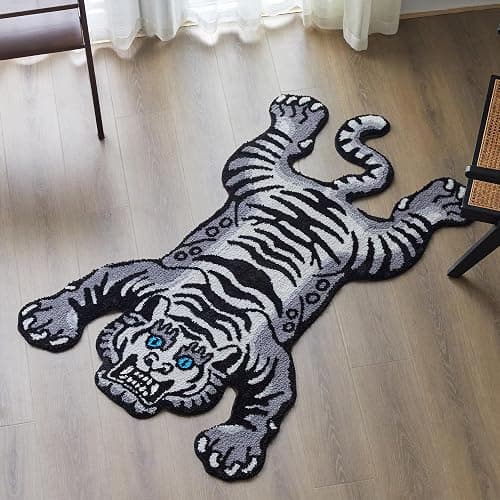 5x3.3 ft Tibetan Tiger Area Rug Tufted High Pile XLarge Indoor Machine Washable Carpet with Nonslip TPR Backing - Bedroom, Bathroom, Living & Dining Room Home Décor, Gray thumbnail 6
