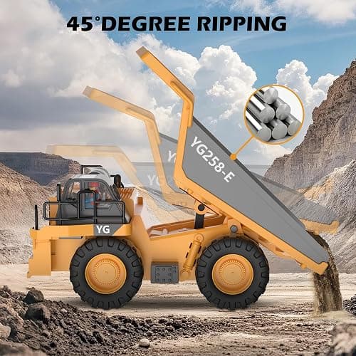 ADTHLIER Remote Control Excavator (11-Channel), Dump Truck, Bulldozer, Loader (9-Channel), 2.4GHz Remote Control Construction Vehicles, Metal Construction, with Cool Lights and Sound Effects, 4-Pack thumbnail 4