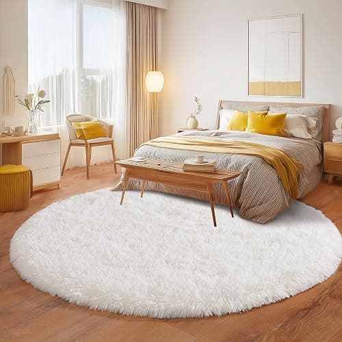 PIPABOBO Small Round Rug 3ft, Fluffy White Circle Rugs for Bedroom, Cute Plush Shag Area Rug Non Slip, Modern Indoor Carpet for Living Room Girls Kids Room Nursery Playroom Dorm Home Decor thumbnail 7