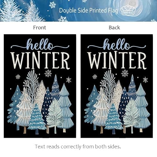 CROWNED BEAUTY Hello Winter Garden Flag Trees 12x18 Inch Double Sided Blue Decoration for Outside Yard CF1902-12 thumbnail 5