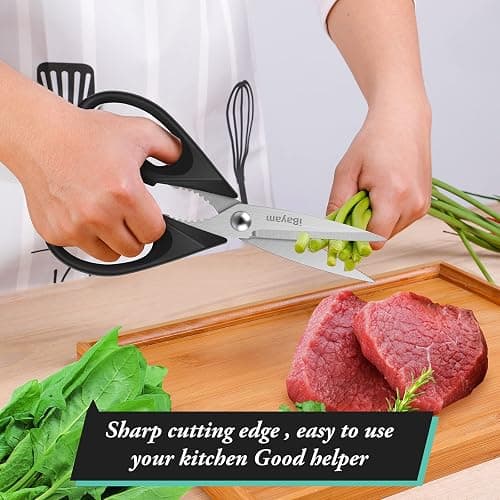 iBayam All Purpose Kitchen Shears Heavy Duty - Stainless Steel Kitchen Shears With Protective Sheath, Soft Grip Handle, Food & Meat Scissors, Home, Kitchen, Dining Utility Gadgets/Essentials/Utensils thumbnail 6