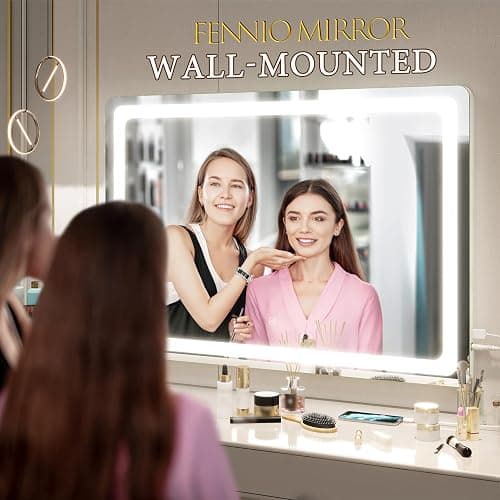 FENNIO Vanity Mirror with Lights 32"x22", Lighted Makeup Mirror, Large Vanity Mirror with Lights, Touch Sensor with 3-Color Lighting, USB Charging Port for Vanity Desk Tabletop thumbnail 4