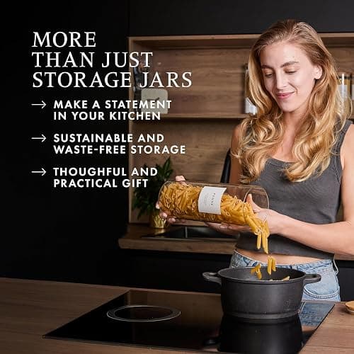 Livabl Set of 3 Glass Pantry Storage Containers with Lids- 12 Pantry Labels– (70oz) Glass Canisters with bamboo lids-Perfect Rice, Cereal, Flour, Pasta, Oats, food storage -Airtight-kitchen canisters thumbnail 6