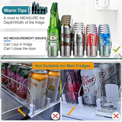 KUUKIKV Upgraded Drink Organizer for Fridge, Space-Saving Fridge Drink Organizer, Automatic Pusher Glide and Adjustable Width Drink Dispenser for Fridge - Holds Up to 25 Cans (5 Rows White) thumbnail 4