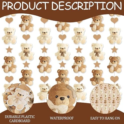 Brown Bear Birthday Party Decorations 8PCS Teddy Bear Garland banner Bear Baby Shower Supplies Bearly Wait Gender Reveal Hanging Cutout Garlands for Birthday Wedding Party Decor thumbnail 5