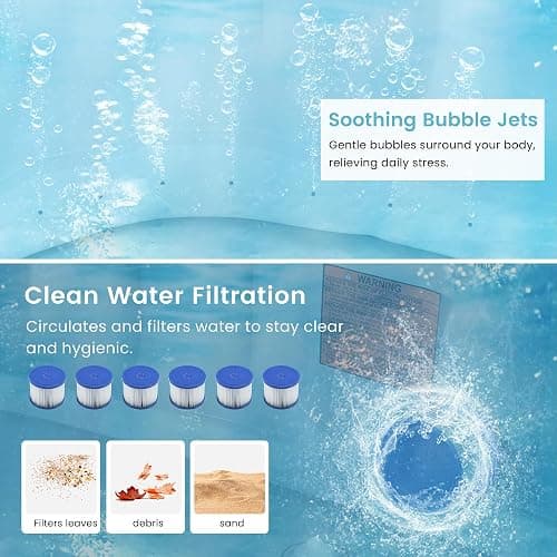 SEGMART 4-6 Person Inflatable Hot Tub, Portable Outdoor Spa with 130 Air Jets, Circulation Heating & Filter System, PVC Blow Up Tub for Backyard & Patio (Square) thumbnail 6