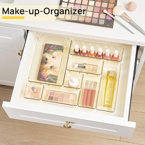 Vtopmart 25 Pack Plastic Drawer Organizers with Non-slip Rubber Pads | 4-Size Versatile Makeup Organizer, Storage Containers Small Bins for Makeup, Jewelries, Bedroom, Kitchen Utensils and Office thumbnail 4