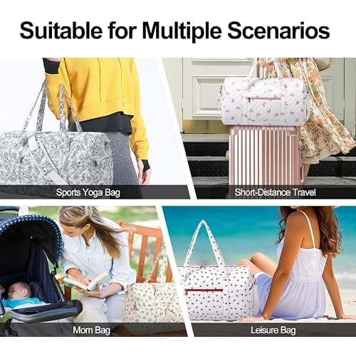 Gym Bag for Women, Cute Duffle Bag, Quilted Duffle Bag for Travel, Floral Duffle Bags, Weekend Bag with Zipper Pocket Dance Bag Organizer thumbnail 6