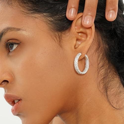 TOPGRILLZ Iced Out Hoop Earrings Cubic Zirconia Huggie Cartilage Cuff Hypoallergenic 14K Gold Plated Luxury Fashion Round Circle Earrings For Men Women thumbnail 5