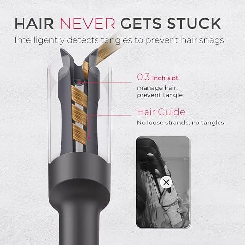 TYMO Automatic Rotating Curling Iron, TYMO CURLPRO Beach Waves Hair Curler | 500 Million Ionic Curling Wand, Dual Voltage, Portable Lightweight for Travel, Ceramic Coating, 1 Inch, Metallic Gray thumbnail 5