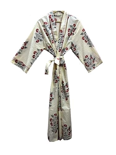 Pure 100% Cotton Robe For Womens Bathrobe Dressing Gown Long sleepwear Free Size Kimono - Image 1