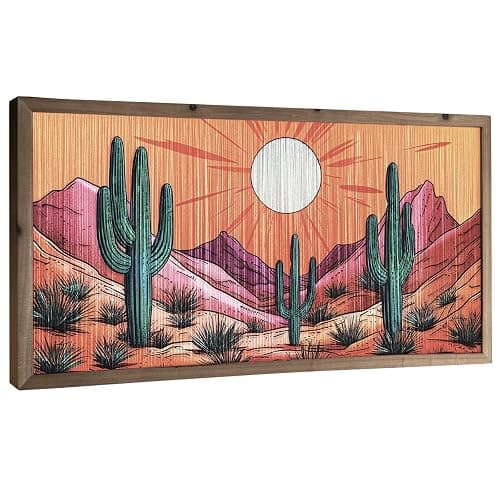 flangairy Cactus Wall Art Crafts String Picture With Wood Framed, 23.6x11.8 Inch Arizona Desert Landscape Wall Decor, Boho Western Aztec Living Room Bathroom Bedroom Southwestern Home Decorations - Image 1
