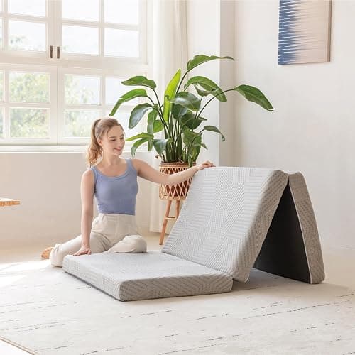 MLILY Tri-Fold Memory Foam Mattress Topper, 4 inch Single Folding Mattress with Collapsible and Washable Cover, Travel and Guest Mat, 75"×25"×4", Grey - Image 1