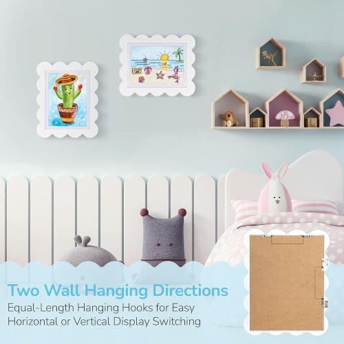 Solfres Kids Art Frames Front Opening 9x12 & 8.5x11 w/Mat, Set of 2, Kids Artwork Frames Changeable, Picture Frame with Storage Holds 150 Drawings, Display for Art Projects 3D Crafts, White thumbnail 5