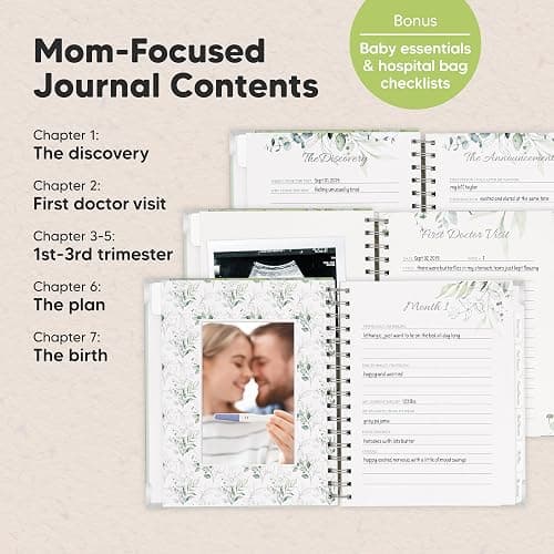 Pregnancy Journal for First Time Moms Gifts - 90 Pages Hardcover Pregnancy Memory Book, Beautiful & Cute Baby Book Keepsake, Ultrasound Baby Scrapbook, Mom To Be Gift (Sage) thumbnail 3