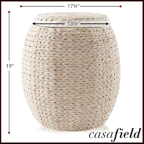 Casafield Round Storage Basket with Lid - Espresso, Handwoven Water Hyacinth Organizer for Laundry, Blankets, Plants, Bedroom, Living Room, Home Office - Espresso thumbnail 4