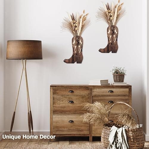 Havawish 2 Pcs Western Wall Decor Wood Cowboy Boots Wall Planter for Indoor Plants 12 x 8'' Western Boot Flower Hanging Vase for Flower Faux Rustic Home Decor for Bathroom Bedroom(Rustic Brown) thumbnail 6