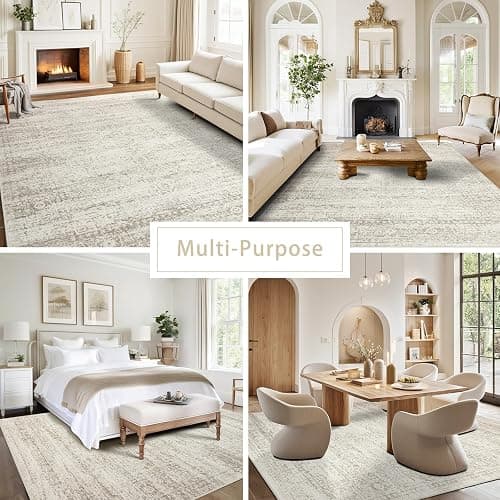 Srugn Washable Rugs 9x12 Area Rugs for Living Room,Rugs for Bedroom, Large Carpets,Ultra Soft Faux Wool Retro Dining Room Rug,Non Slip&Non-Shedding Low Pile Vintage Print Rug Indoor for Home Office thumbnail 5