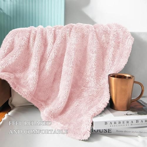 Exclusivo Mezcla Plush Fuzzy Fleece Throw Blanket Extra Large, Super Soft, Fluffy and Warm Blankets for Couch, Bed, Suitable for All Seasons (50x70 Inches, Light Pink) thumbnail 5