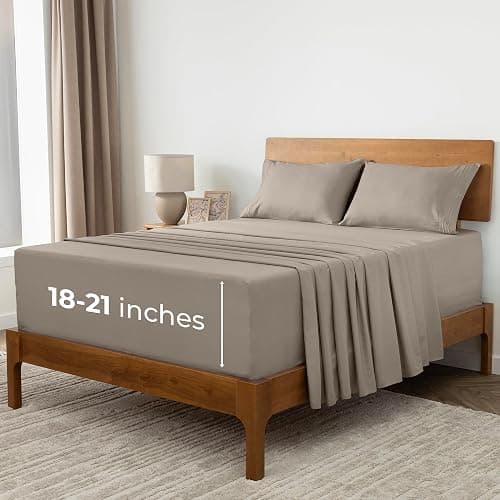 Mellanni Extra Deep King Sheets - 4 PC Iconic Collection Bedding - Hotel Luxury, Ultra Soft, Cooling Bed Sheets - Wrinkle, Fade, Stain Resistant (King, Tan) - Image 1