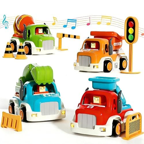 11-Pack Construction Truck Toys for Toddlers 1–3,Push-and-Go Friction Powered cars with Lights & Music,Vehicle Roadblock Toys Set,Baby Boy car Toys for 6-9-12-18 Months,for Kids Boy Birthday Gifts - Image 1