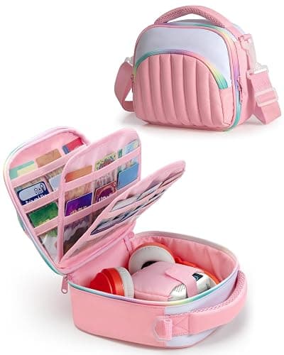 Marscamd Quilted Travel Case Compatible with Yoto Mini (with 33 Card Slots), Carrying Case Compatible with 2024 Yoto Mini, Headphone and Accessories, Pink - Image 1