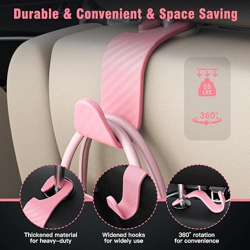 Amooca Car Seat Headrest Hook 4 Pack Hanger Universal Vehicle Car Storage Organizer for Handbag Purse Coat S Type Checkered Pink thumbnail 5