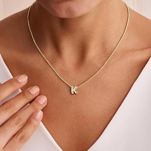 M MOOHAM Initial Necklace for Women Girls, Letter A-Z Box Chain Necklace | 14K Gold Plated Bubble Letter, Initial Necklace for Girls Women, Box Chain Necklace, Jewelry Birthday Gifts for Girl Kids thumbnail 2