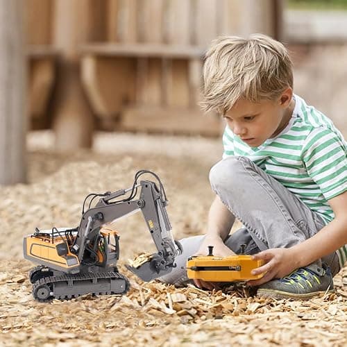 PREPOP Remote Control Excavator Toy for 6-12 yr Boys, Best Birthday Gifts for Kids 4-7 8 9 10 11 Year Old, RC Construction Toys with Metal Shovel, Lights, Sounds 2.4Ghz thumbnail 4