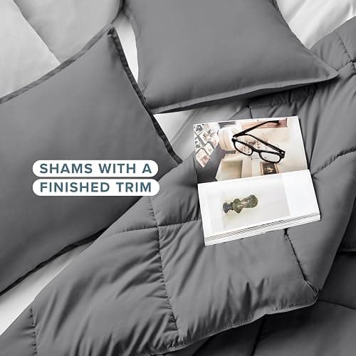 Bare Home Comforter Set - Queen Size - Ultra-Soft - Goose Down Alternative - Premium 1800 Series - All Season Warmth (Queen, Grey) thumbnail 4