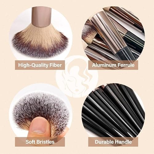 Makeup Brushes Set, Mlemle Professional 25 Pcs Makeup Kit, Include Powder Foundation Concealers Blush Eye shadows 21 Pcs Makeup Brushes and 2 Powder Puff, 2 Makeup Sponge(B02-CreamBlack) thumbnail 3